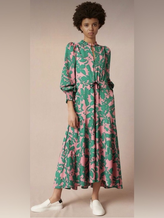 ME+EM Dresses & Skirts - ME+EM Leaf-print Tiered Maxi Dress Pink and Green